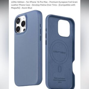 LONLI -  iPhone 16 Pro Max -  Blue Genuine Leather Phone Case